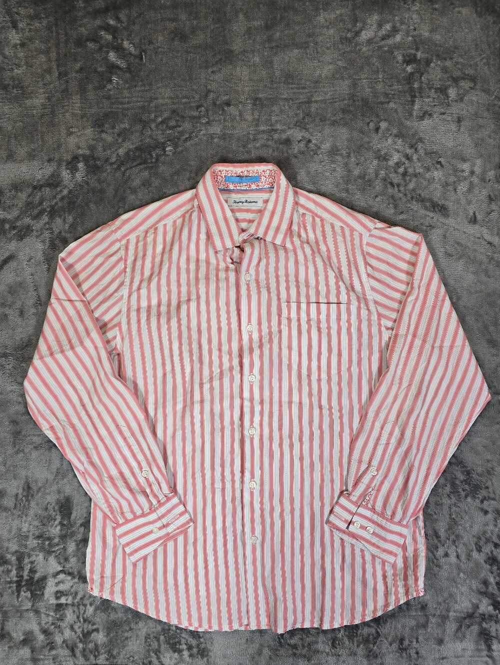 Tommy Bahama Pink Stripped Button Up Shirt Size XL